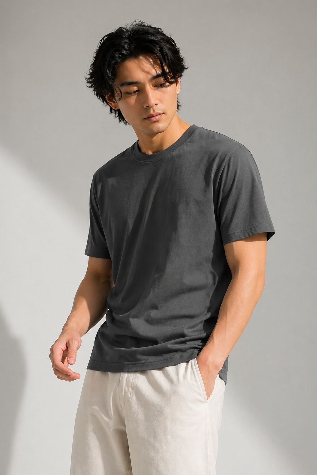 Minimal Steel Grey Tee – 180 GSM Premium Cotton